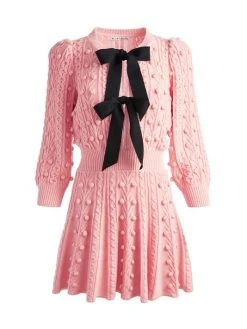 Alice + Olivia Kitty Bow Front Sweater Dress Pink Black
