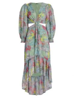 Alice + Olivia Katia Printed High-Low Midi-Dress