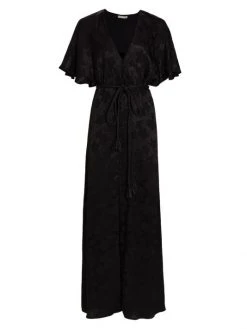Alice + Olivia Davida Belted Satin Jacquard Maxi Dress