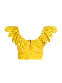 Alice + Olivia Bleeker Ruffled Lace Crop Top