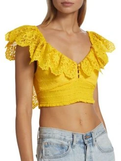 Alice + Olivia Bleeker Ruffled Lace Crop Top -Alice + Olivia Sales unnamed file 1118