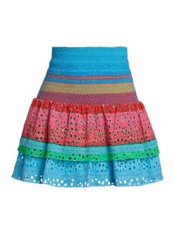 Alice + Olivia Bethie Smocked Cotton Tiered Mini Skirt