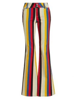 Alice + Olivia Stacey Striped Mid-Rise Bell Bottom Pants