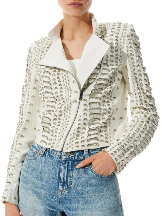 Alice + Olivia Jace Embellished Leather Moto Jacket 1 Alice + Olivia Jace Embellished Leather Moto Jacket