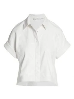 Alice + Olivia Edyth Vegan Leather Short-Sleeve Shirt