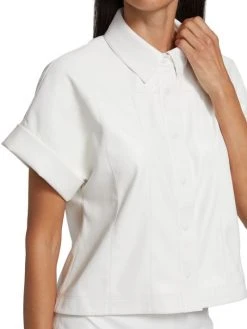Alice + Olivia Edyth Vegan Leather Short-Sleeve Shirt -Alice + Olivia Sales unnamed file 1379