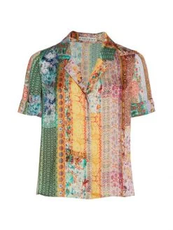 Alice + Olivia Kahlo Printed Button-Front Top