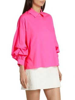 Alice + Olivia Edyth Gathered-Sleeve Shirt -Alice + Olivia Sales unnamed file 1476