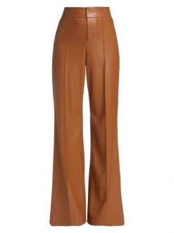 Alice + Olivia Dylan Wide-Leg Vegan Leather Pants Camel