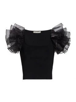 Alice + Olivia Merida Ruffle-Sleeve Crop Top
