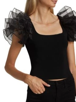 Alice + Olivia Merida Ruffle-Sleeve Crop Top -Alice + Olivia Sales unnamed file 1532