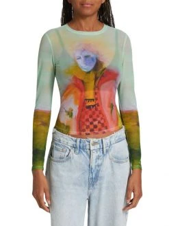 Alice + Olivia X Kidsuper Delaina Printed Mesh Crop Top -Alice + Olivia Sales unnamed file 1571