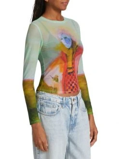 Alice + Olivia X Kidsuper Delaina Printed Mesh Crop Top -Alice + Olivia Sales unnamed file 1572