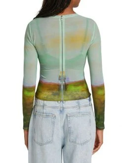 Alice + Olivia X Kidsuper Delaina Printed Mesh Crop Top -Alice + Olivia Sales unnamed file 1573