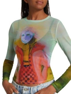 Alice + Olivia X Kidsuper Delaina Printed Mesh Crop Top -Alice + Olivia Sales unnamed file 1574