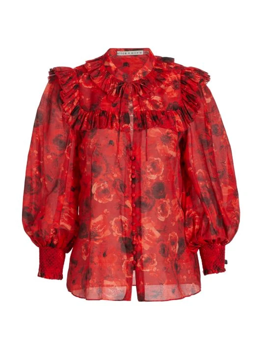 Alice + Olivia Bette Floral Silk & Cotton Blouse 1 Alice + Olivia Bette Floral Silk & Cotton Blouse