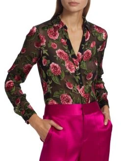 Alice + Olivia Eloise Silk-Blend Floral Blouse -Alice + Olivia Sales unnamed file 1612