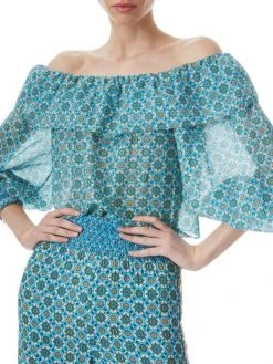 Alice + Olivia Alta Ruffled Silk-Blend Blouse -Alice + Olivia Sales unnamed file 1619