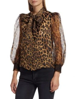 Alice + Olivia Brentley Leopard-Print Tie-Neck Blouse -Alice + Olivia Sales unnamed file 1631