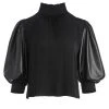 Alice + Olivia Carmina Faux Leather Puff-Sleeves Top