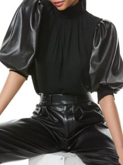 Alice + Olivia Carmina Faux Leather Puff-Sleeves Top -Alice + Olivia Sales unnamed file 1764