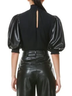 Alice + Olivia Carmina Faux Leather Puff-Sleeves Top -Alice + Olivia Sales unnamed file 1766