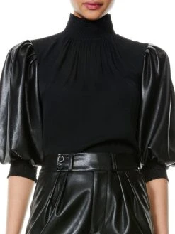 Alice + Olivia Carmina Faux Leather Puff-Sleeves Top -Alice + Olivia Sales unnamed file 1767