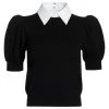 Alice + Olivia Chase Puff-Sleeve Sweater Black White