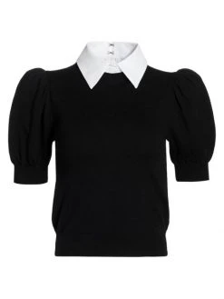 Alice + Olivia Chase Puff-Sleeve Sweater Black White -Alice + Olivia Sales unnamed file 1771