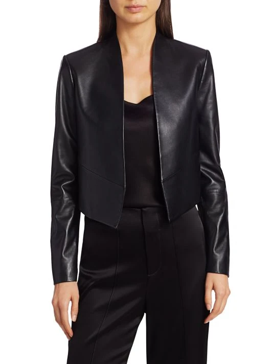 Alice + Olivia Harvey Open Leather Jacket Black 3 Alice + Olivia Harvey Open Leather Jacket Black - Image 3