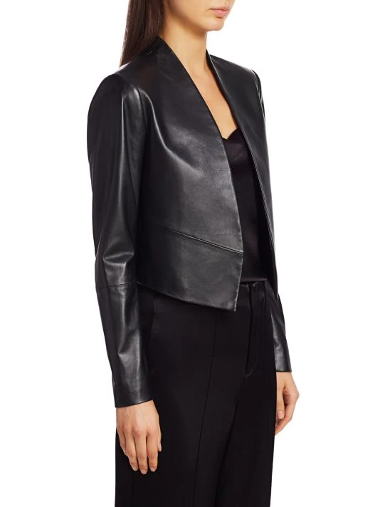 Alice + Olivia Harvey Open Leather Jacket Black 4 Alice + Olivia Harvey Open Leather Jacket Black - Image 4