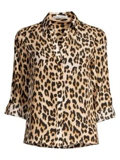 Alice + Olivia Eloise Leopard Print Silk Blouse