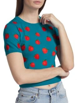 Alice + Olivia Ciara Embroidered Strawberry Cropped Sweater -Alice + Olivia Sales unnamed file 186