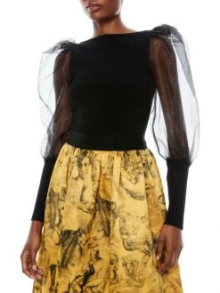 Alice + Olivia Abella Tulle Puff-Sleeve Blouse -Alice + Olivia Sales unnamed file 1879