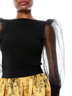 Alice + Olivia Abella Tulle Puff-Sleeve Blouse -Alice + Olivia Sales unnamed file 1881