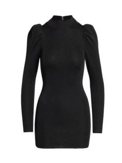 Alice + Olivia Issa Puff-Sleeve Minidress Black Metallic -Alice + Olivia Sales unnamed file 1943