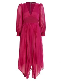 Alice + Olivia Sion Pleated & Smocked Midi-Dress