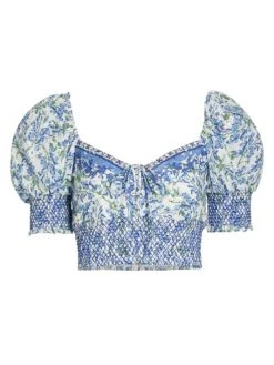 Alice + Olivia Crawford Floral Smocked Cotton Crop Top