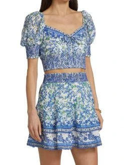 Alice + Olivia Crawford Floral Smocked Cotton Crop Top -Alice + Olivia Sales unnamed file 1959