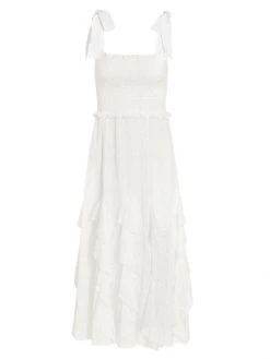 Alice + Olivia Jocelyn Eyelet Cotton Midi-Dress