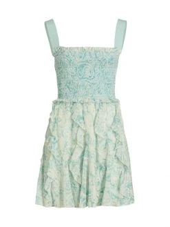 Alice + Olivia Jocelyn Floral Smocked Cotton Ruffle Minidress