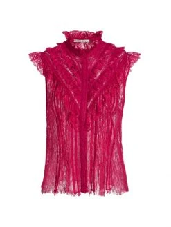Alice + Olivia Rheba Ruffled-Yoke Lace Top