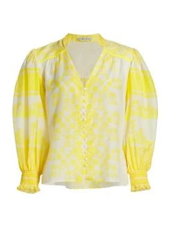 Alice + Olivia Serena Cotton-Silk Bishop Sleeve Blouse