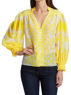 Alice + Olivia Serena Cotton-Silk Bishop Sleeve Blouse -Alice + Olivia Sales unnamed file 2097
