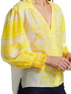 Alice + Olivia Serena Cotton-Silk Bishop Sleeve Blouse -Alice + Olivia Sales unnamed file 2100