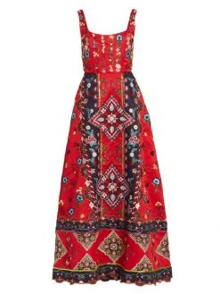 Alice + Olivia Pam Embroidered Satin Maxi Dress