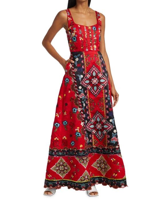 Alice + Olivia Pam Embroidered Satin Maxi Dress 2 Alice + Olivia Pam Embroidered Satin Maxi Dress - Image 2