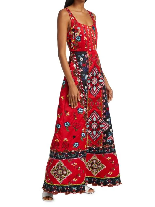 Alice + Olivia Pam Embroidered Satin Maxi Dress 4 Alice + Olivia Pam Embroidered Satin Maxi Dress - Image 4