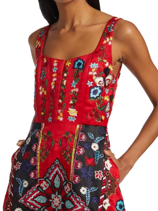 Alice + Olivia Pam Embroidered Satin Maxi Dress 6 Alice + Olivia Pam Embroidered Satin Maxi Dress - Image 6