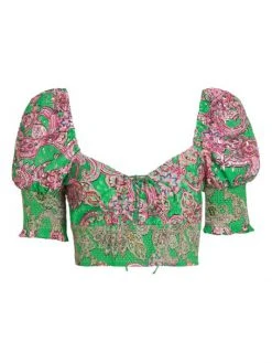 Alice + Olivia Crawford Smocked Paisley Top